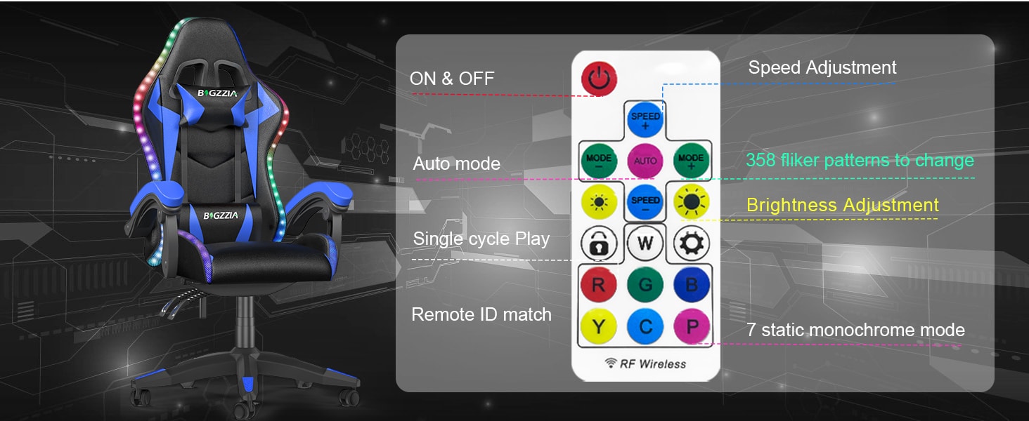 Bigzzia RGB Silla de Juego con Luces LED