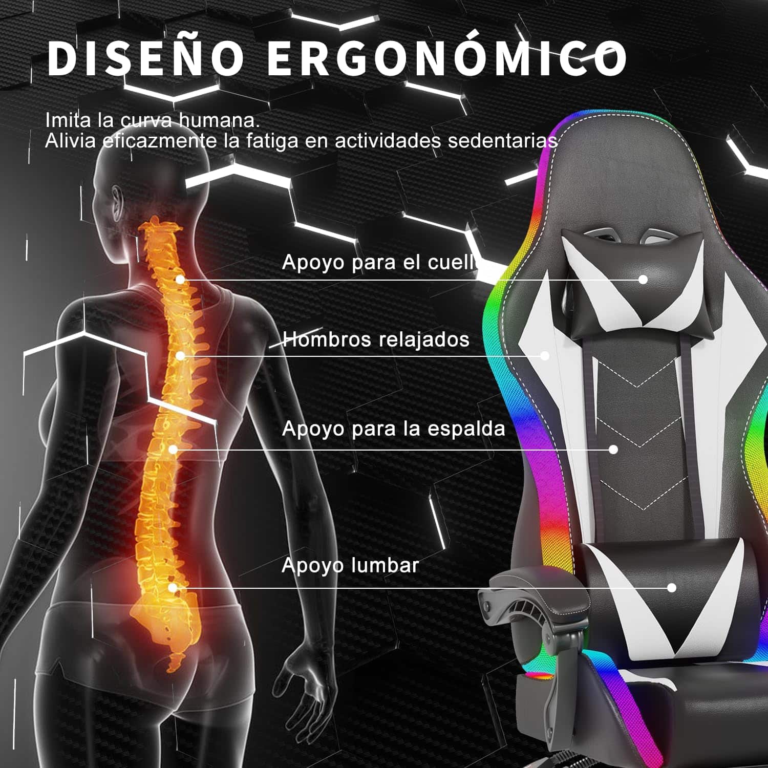 Devoko Silla Gaming con Masajeador y LED
