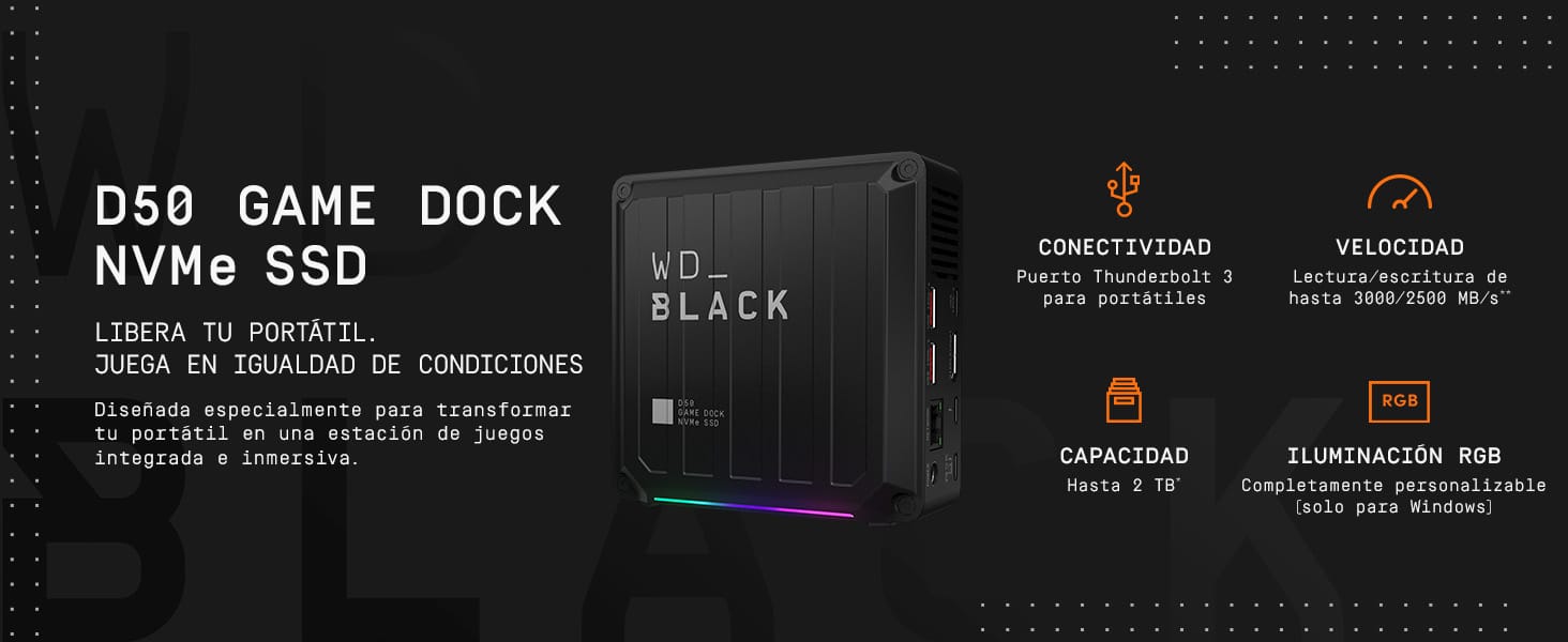 WD BLACK D50 SSD Game Dock 2TB - Thunderbolt 3 y RGB