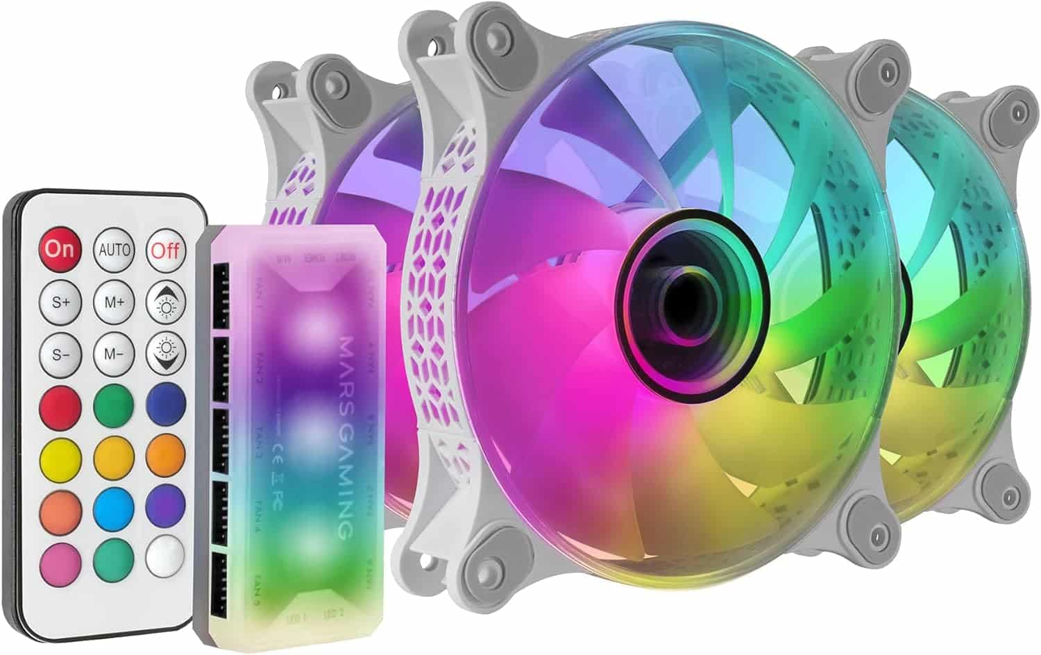 Mars Gaming MF-3DKIT Blanco, Kit 3 Ventiladores ARGB 360° 12cm, Espejo Infinito 3D, Sistema Anti-vibraciones, Controlador ARGB, Mando a Distancia RF, Compatibilidad Total