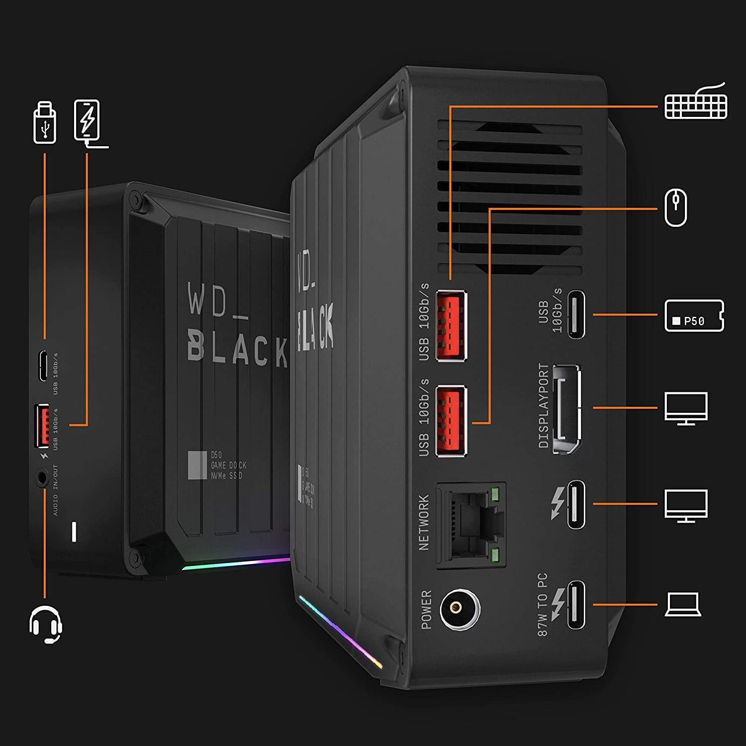 WD BLACK D50 SSD Game Dock 2TB - Thunderbolt 3 y RGB