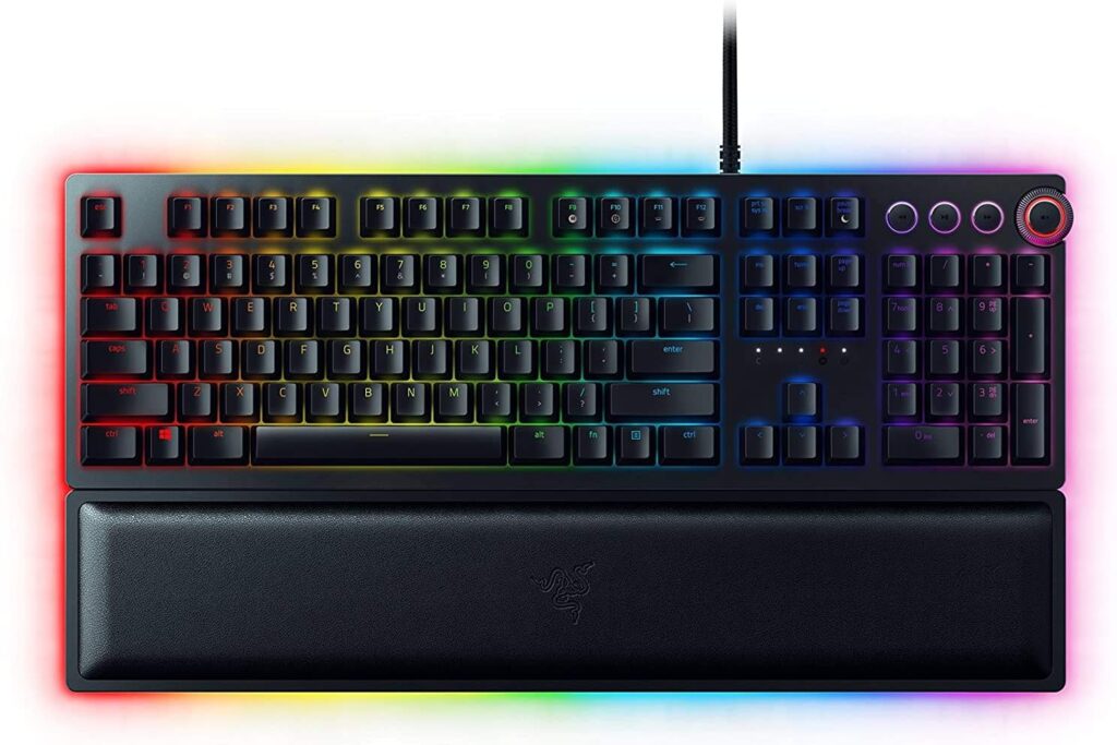 Razer Huntsman Elite Teclado mecánico para juegos con interruptores optomecánicos lineales, control giratorio funcional, reposamanos iluminado, iluminación...