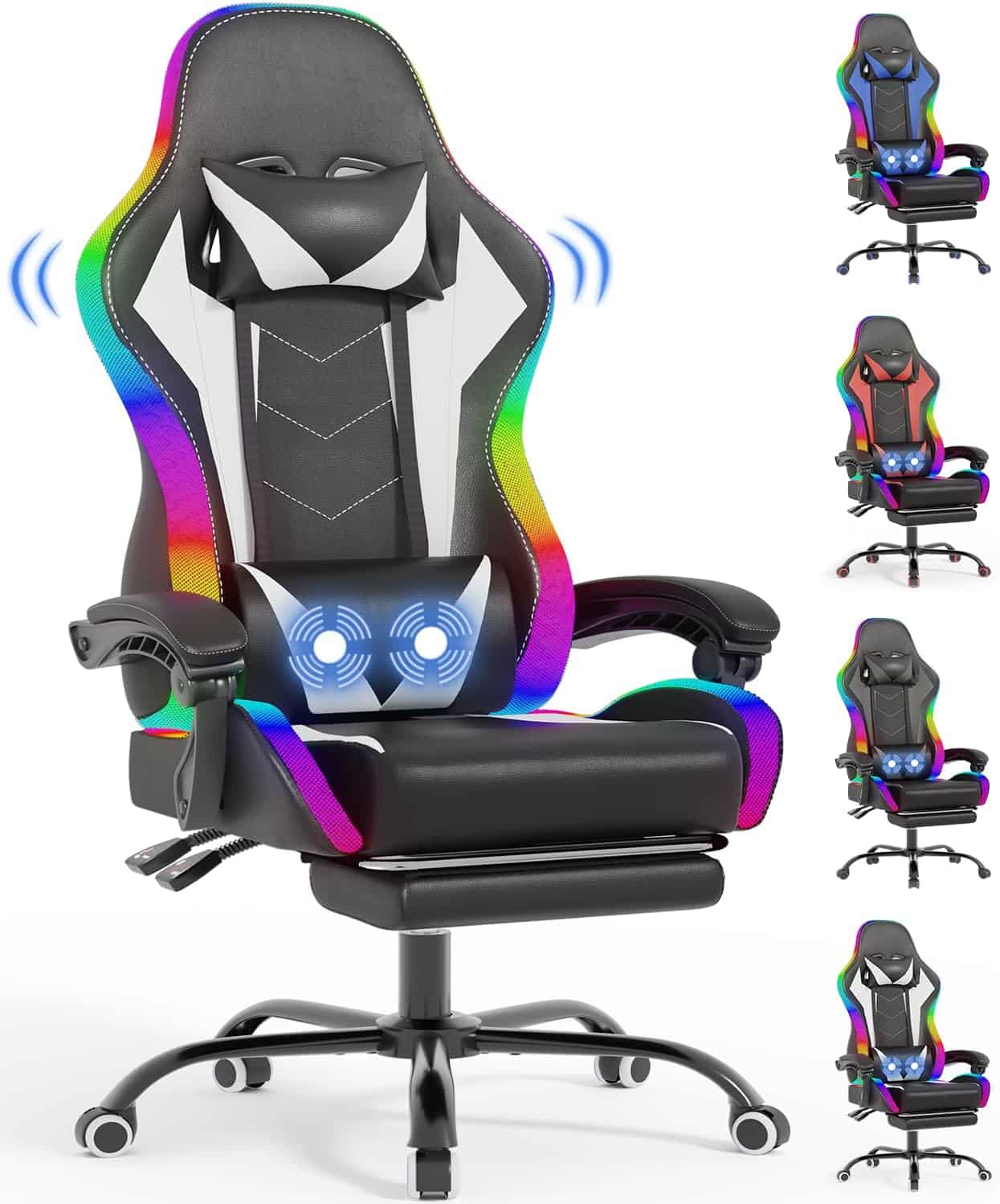 RacingDevoko Silla Gaming con Masajeador y LED