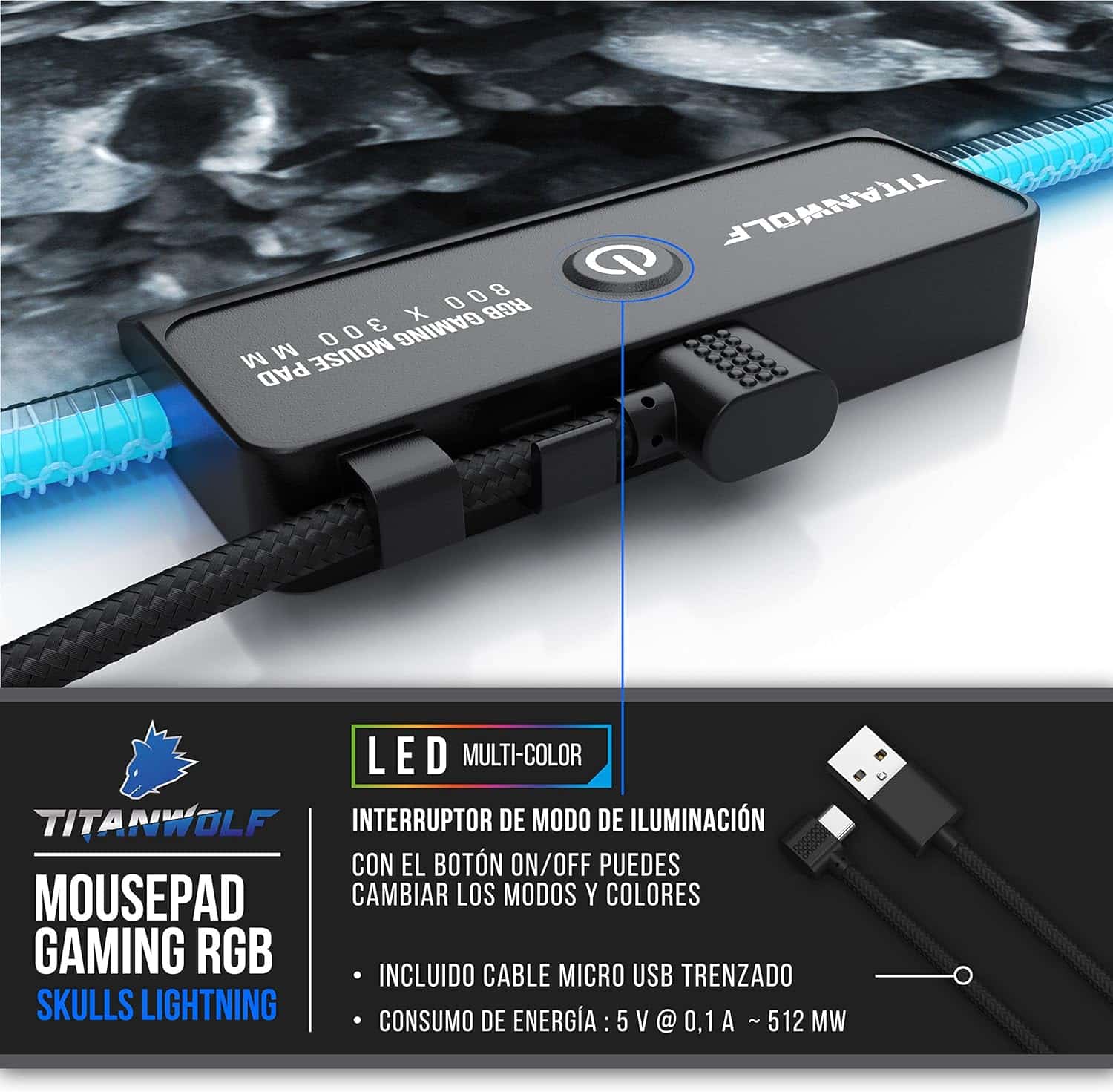 TITANWOLF - Alfombrilla para Ratón Gaming RGB