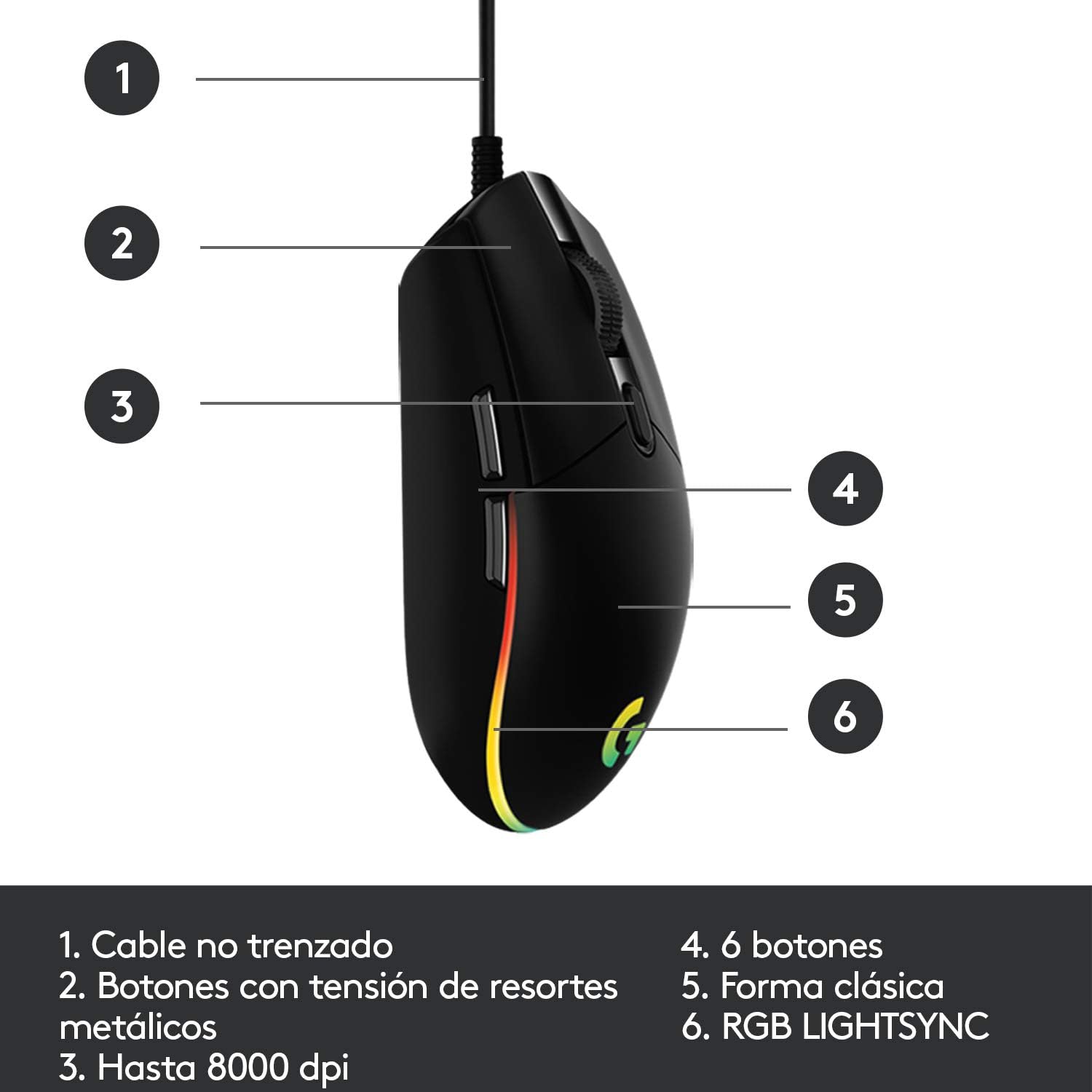 Ratón Gaming Logitech G203 LIGHTSYNC - Iluminación RGB Personalizable