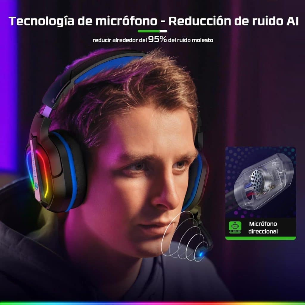 Fachixy 「2024 New」 FC200 Cascos Gaming para PS4/PS5/PC/Xbox One/Switch, Auriculares Gaming Cancelación de Ruido, Cascos con Microfono Estéreo Sonido, Cascos PS4 con 3.5mm Jack con Luz RGB (Azul)
