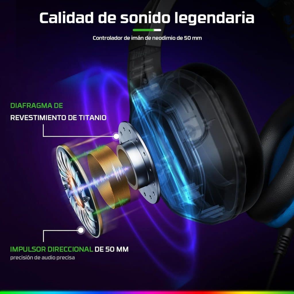 Fachixy 「2024 New」 FC200 Cascos Gaming para PS4/PS5/PC/Xbox One/Switch, Auriculares Gaming Cancelación de Ruido, Cascos con Microfono Estéreo Sonido, Cascos PS4 con 3.5mm Jack con Luz RGB (Azul)