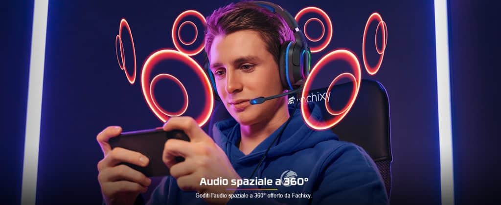 Fachixy 「2024 New」 FC200 Cascos Gaming para PS4/PS5/PC/Xbox One/Switch, Auriculares Gaming Cancelación de Ruido, Cascos con Microfono Estéreo Sonido, Cascos PS4 con 3.5mm Jack con Luz RGB (Azul)