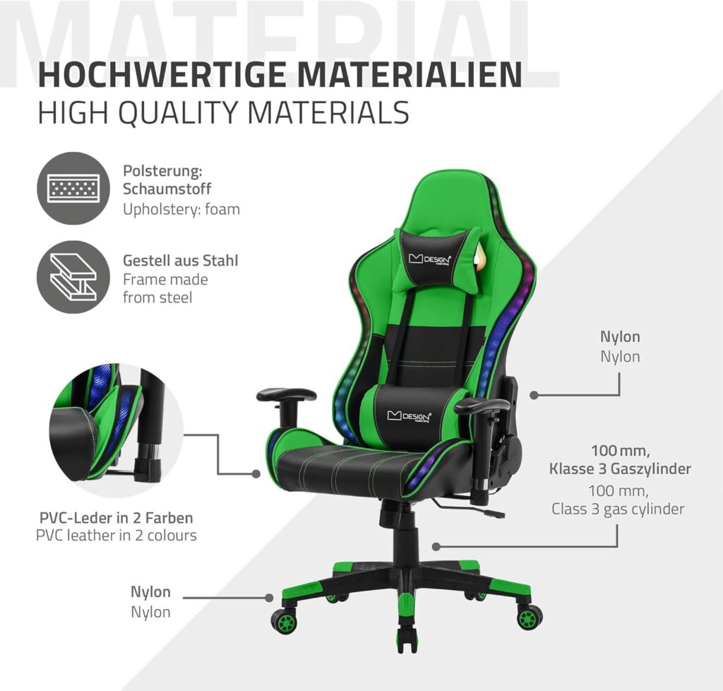 Reseña Completa: ML-Design Silla Gaming Verde Ergonómica con Iluminación LED RGB y Altavoces Bluetooth