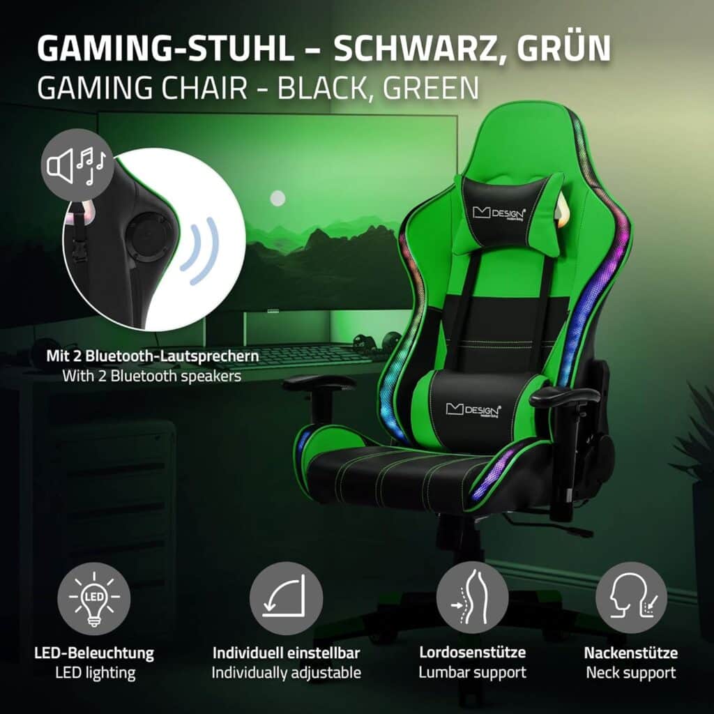 Reseña Completa: ML-Design Silla Gaming Verde Ergonómica con Iluminación LED RGB y Altavoces Bluetooth