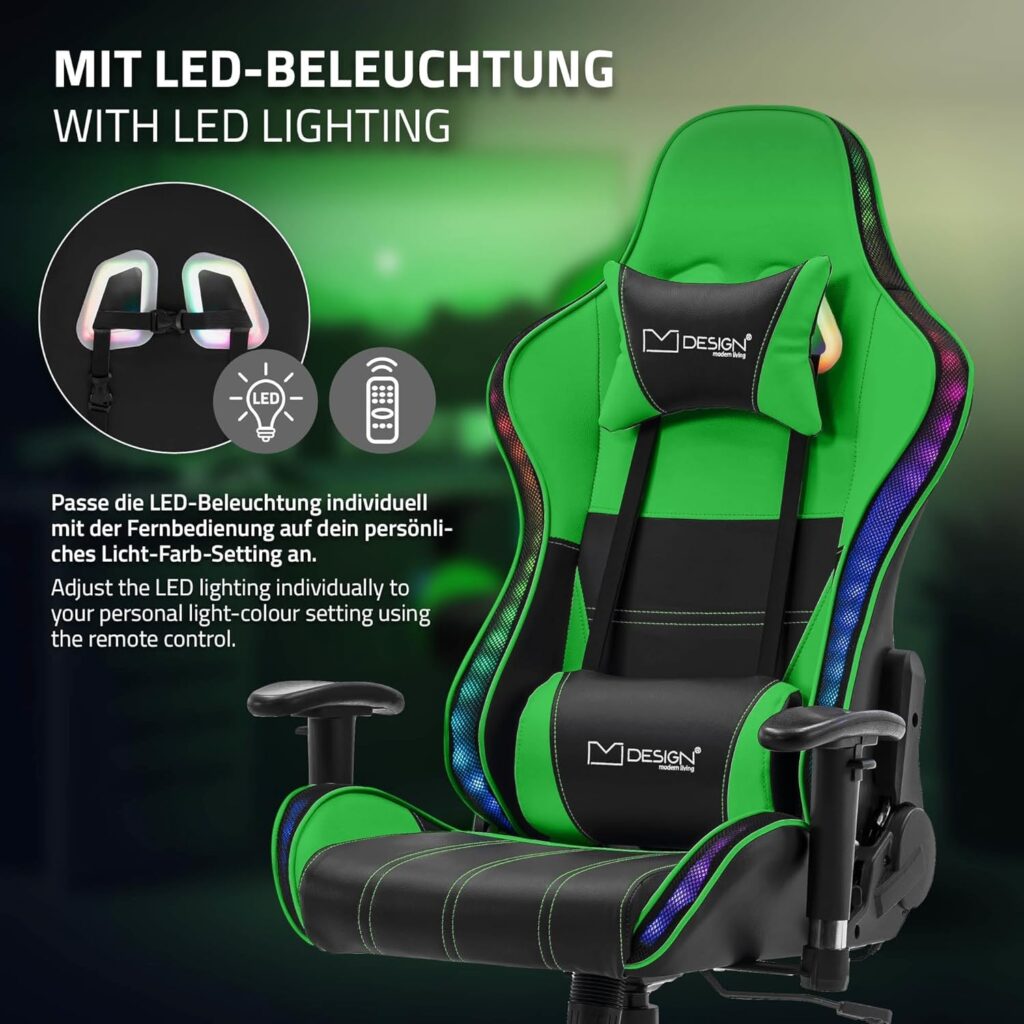 Reseña Completa: ML-Design Silla Gaming Verde Ergonómica con Iluminación LED RGB y Altavoces Bluetooth
