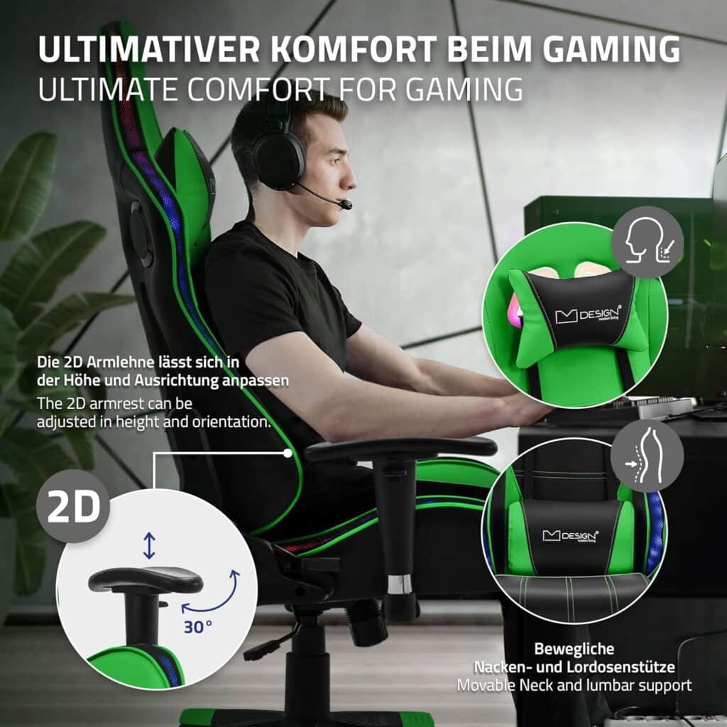 Reseña Completa: ML-Design Silla Gaming Verde Ergonómica con Iluminación LED RGB y Altavoces Bluetooth