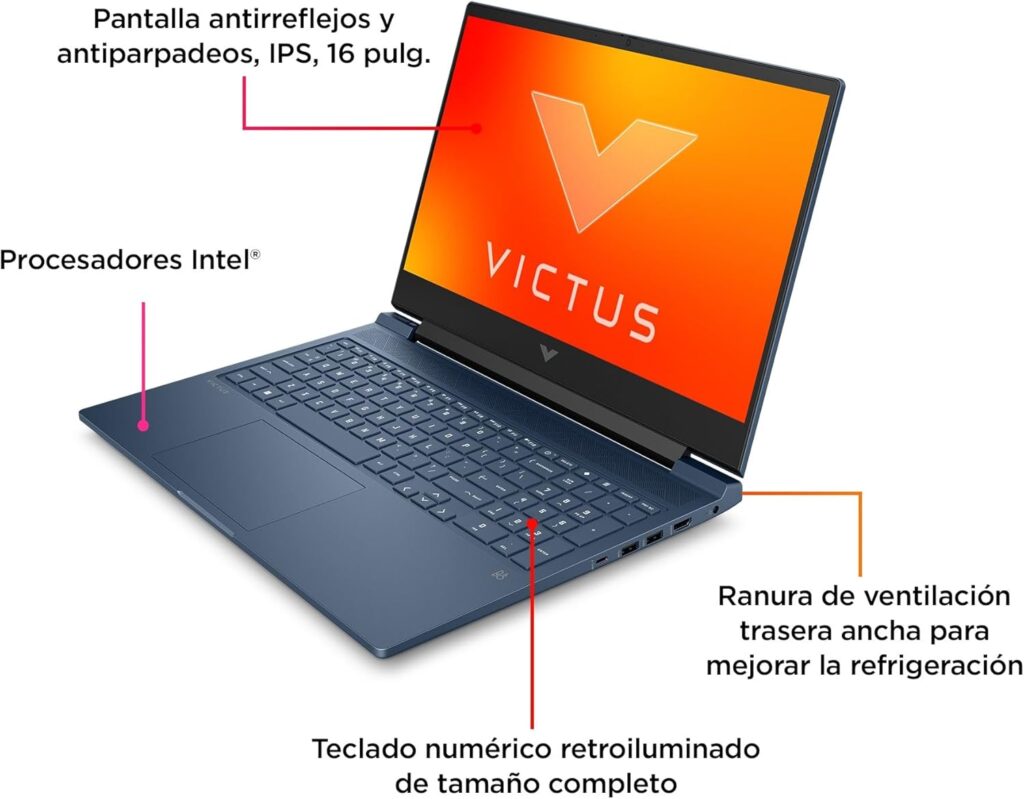 HP Victus 16-r1036ns- Ordenador portátil Gaming de 16.1" (Intel Core i7-14650HX, 32GB RAM, 1TB SSD, NVIDIA GeForce RTX 4060 8GB 120 TDP, Sin Sistema...